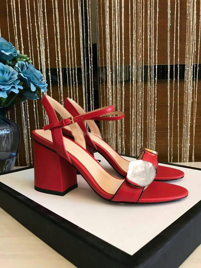 

Classic High heeled sandals Coarse heel leather Suede woman shoes Metal buckle parties High heels Belt buckle Sexy Lady sandals size 34-42, Black