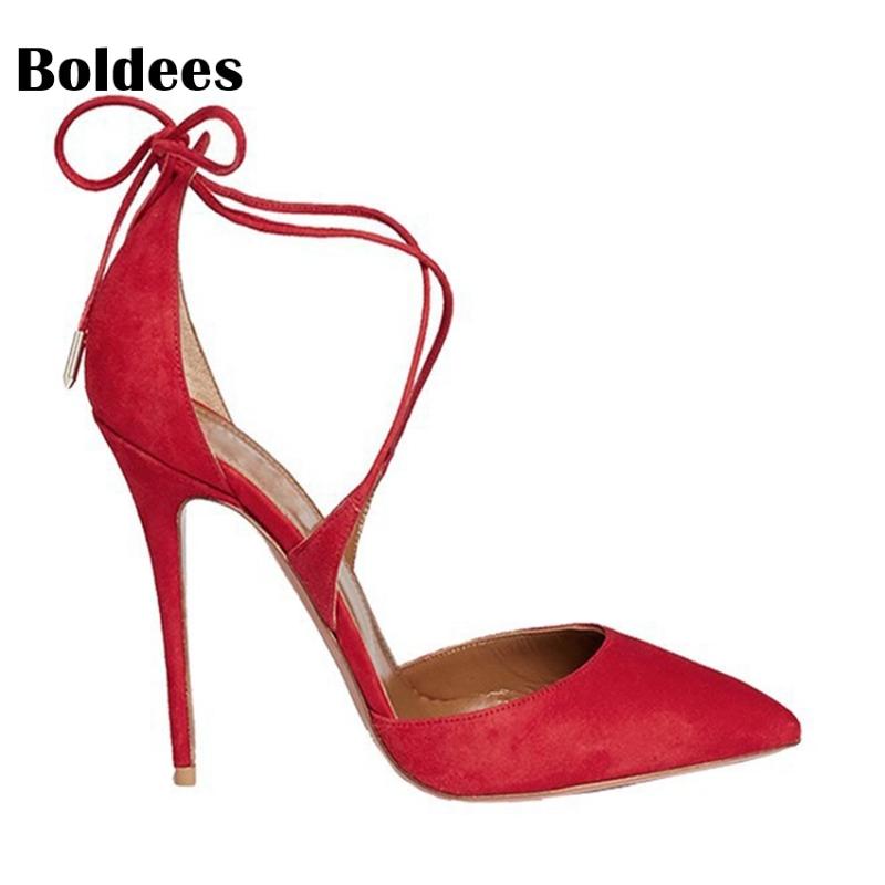 

Spring /Autumn 10cm High Heels Red Bride Shoes Pointed-toe Lace Up Pumps Stiletto Heeled Wedding Zapatos Muje R1 Sandals, Black