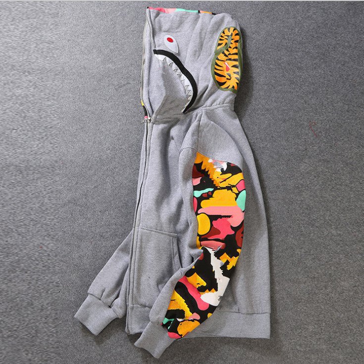 

19cc Fashion hoodie men's designer sweater bath ape monkey fish head camouflage full zipper jacket windbreaker hip-hopS-3XL