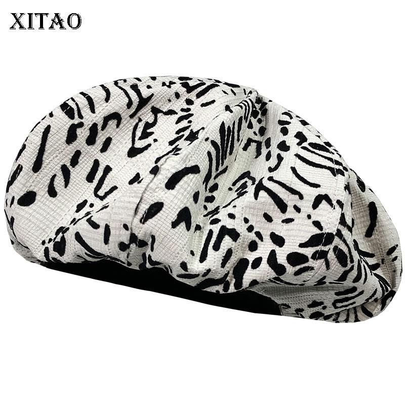 

Berets XITAO Leopard Print Contrast Color Fashion Casual Women Vintage Hats 2022 Trendy Four Seasons All-match GWJ2300, Black gwj2300