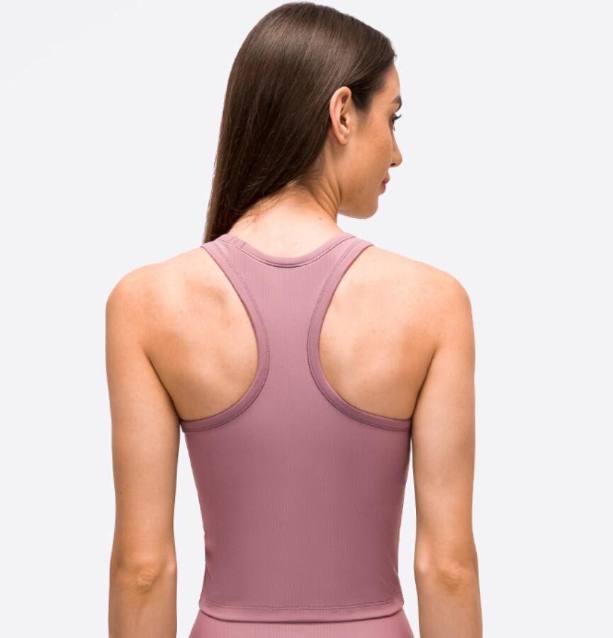 

L-023 Women's Tops Round Neck Tank Y Style Back Gym Clothes Women Underwear Vest Padded Yoga Sports BraShockproof Running Fitness Casual Shirt Tees, White