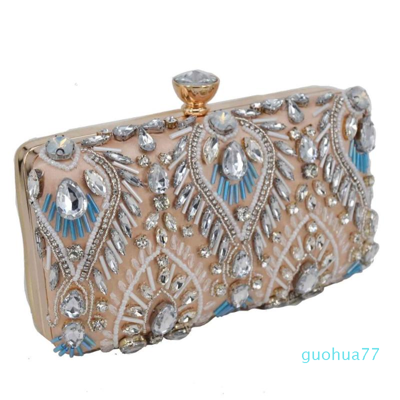 

Designer-Evening Bags Peacock Tail Light Pink Beaded Crystal Clutch Bag Female Day Clutches Wedding Bridal Purse Women Party Prom, Colorful