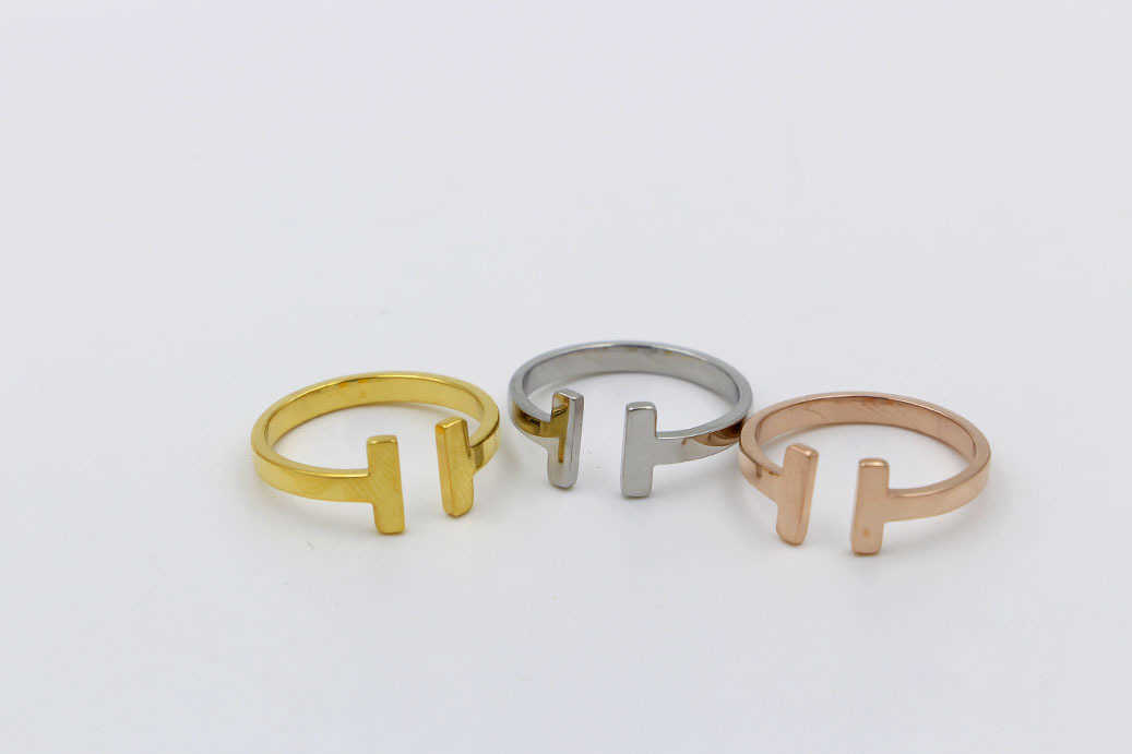 

316L Stainless Steel fashion double T ring Jewelry for woman man lover rings 18K Gold-color and rose Jewelry Bijoux no have any
