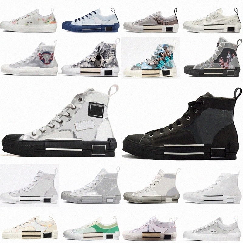 

2021 b23 Sneakers shoes Obliques embroidered Leather high low Flowers platform Outdoor Casual vintage g1QE#, Black