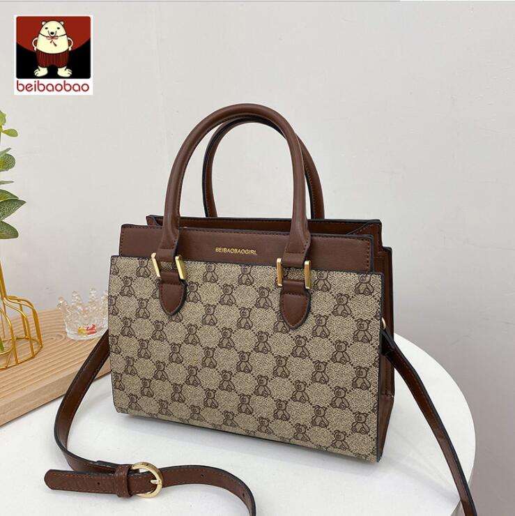 

wholesale brand women shoulder bag simple printed large handbag street trend contrast colors leather messenger bags elegant atmosphere color matching handbags, Coffee(boutique box)