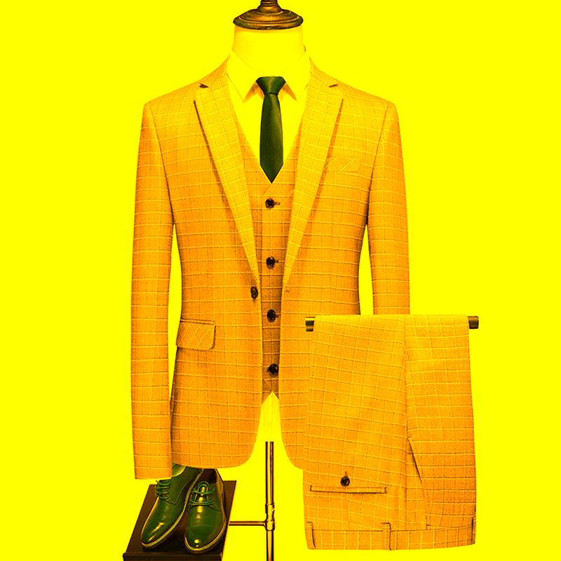 

Men's Suits & Blazers ( Jacket + Vest Pants ) Premium Brand Formal Business Plaid Suit Three Piece Set Groom Wedding Dress Male, White;black