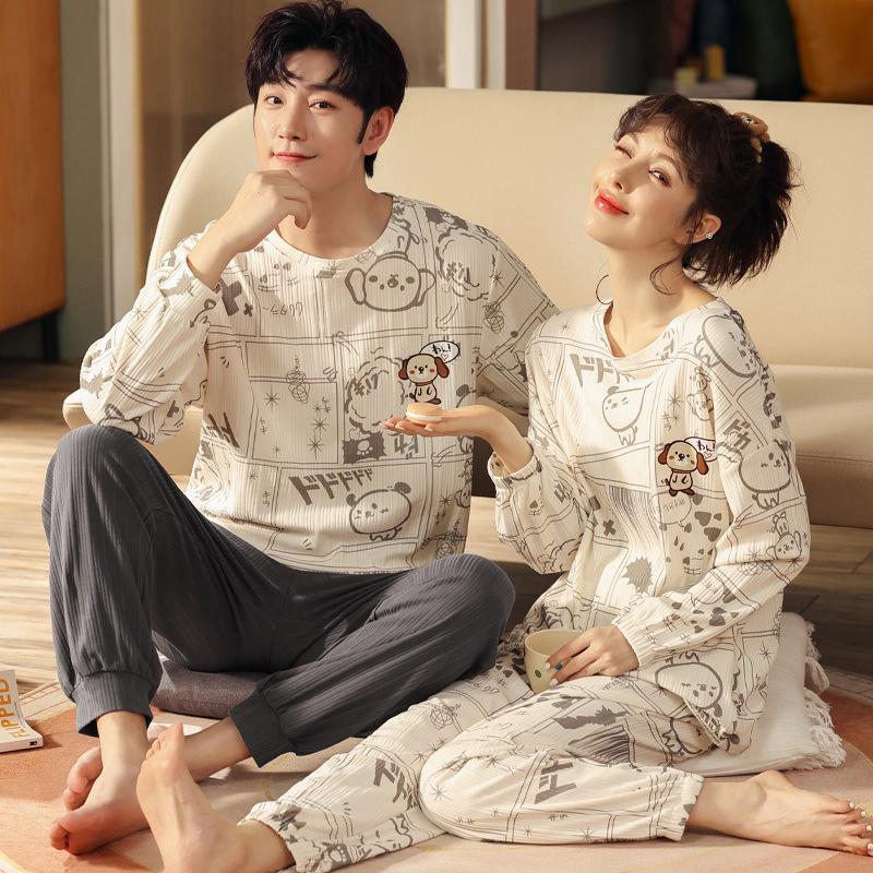 

Men's Sleepwear Winter Couple Cartoon Anime Pajamas For Men Kawaii Long Sleeve T-shirt Tops + Pants Cotton Nightwear Sweet Lovers, 1532