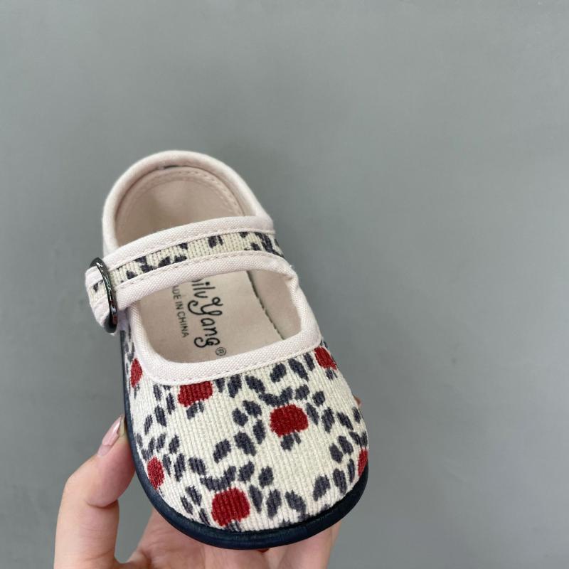 

First Walkers Born Baby Girl Shoes Children Spring Autumn Corduroy Fashion Floral Soft Soles Non-slip Kids