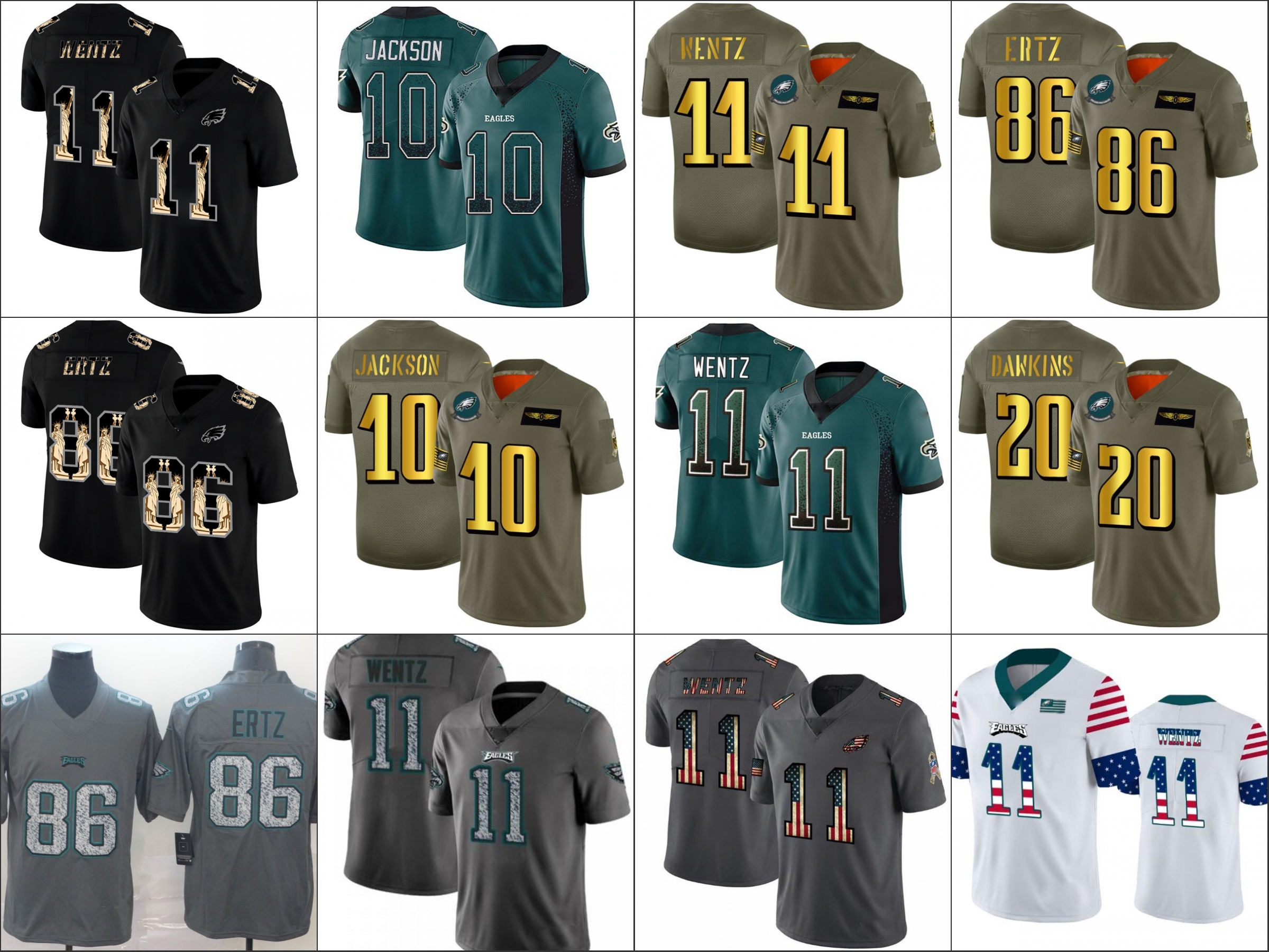 Philadelphia„Eagles„Men #11 Carson Wentz 86 Zach Ertz 91 Fletcher Cox 20 Brian Dawkins Women Youth Limited Football Jersey