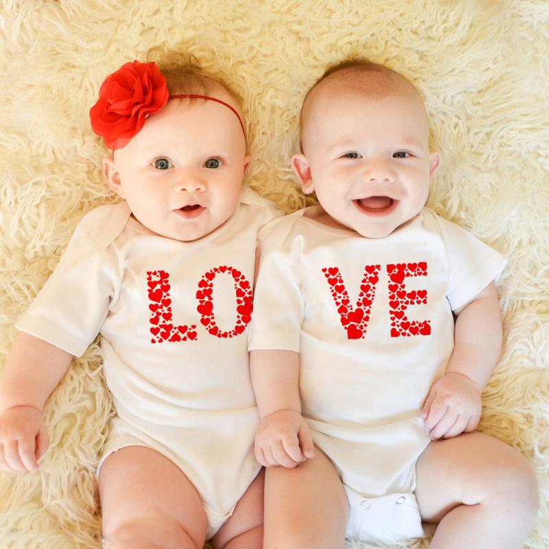 

Rompers Love Twin S Unisex Matching Bodysuits Boy And Girl Summer Short Sleeve Jumpsuit Heart Playsuit Lovely Wear, Null-srpwh-