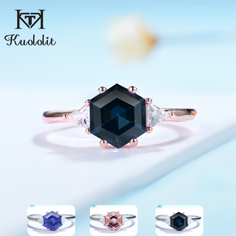 

Kuololit Hexagon London Blue Topaz Gemstone Ring for Women Soid 925 Sterling Silver Tanzanite Morganite Jewelry for Engagement 211204