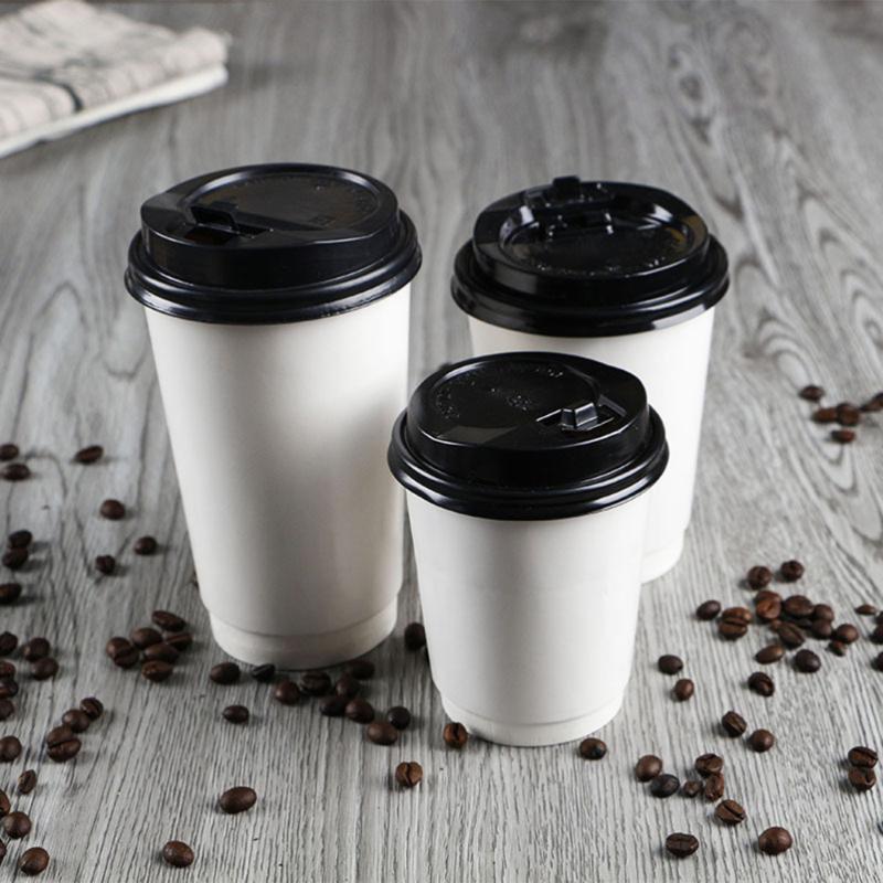 

50pcs Disposable Coffee Cups Insulation Takeaway Double-layer Paper Cup With Lid (8oz, 280ml) & Straws
