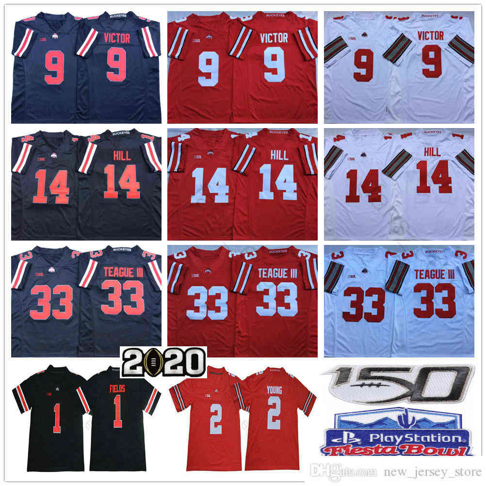 

NCAA Ohio State Buckeyes College Football Wear 9 Binjimen Victor 33 Master Teague III KJ Hill Justin Fields Chase Young Fiesta Bowl 150TH Jerseys, As picture