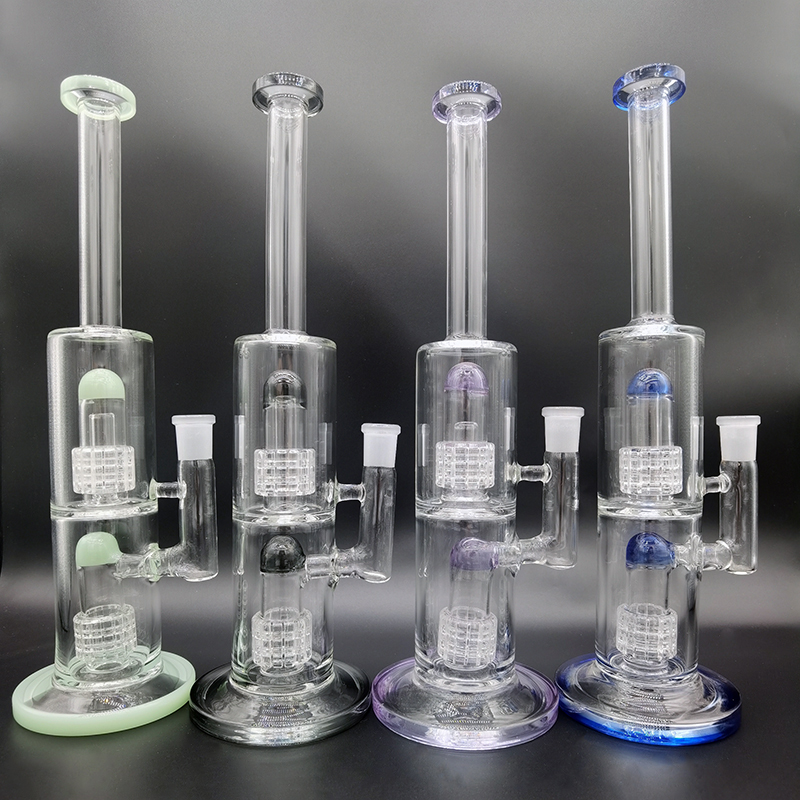 

Water Pipe 12.6inchs Bubbler Bongs Straight Hookah Dual Double Matrix Percolator Oil Dab Rigs Bong With 4 Colour Splash Guard 14mm Male Glass Bowl