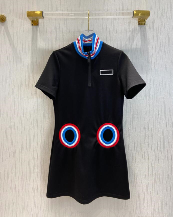 

Color ribbed stitching high-neck short-sleeved slim dress for women, Customize