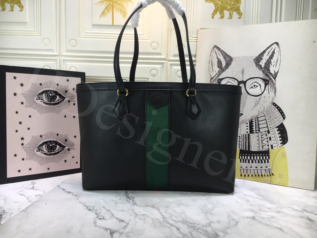 

Large Capacity Ophidia Genuine Leather Tote Vintage Shoulder bag Italy Brand classic Stripe Womens Designer Handbag Shopping Bags With Mini Wallet Purses, Black