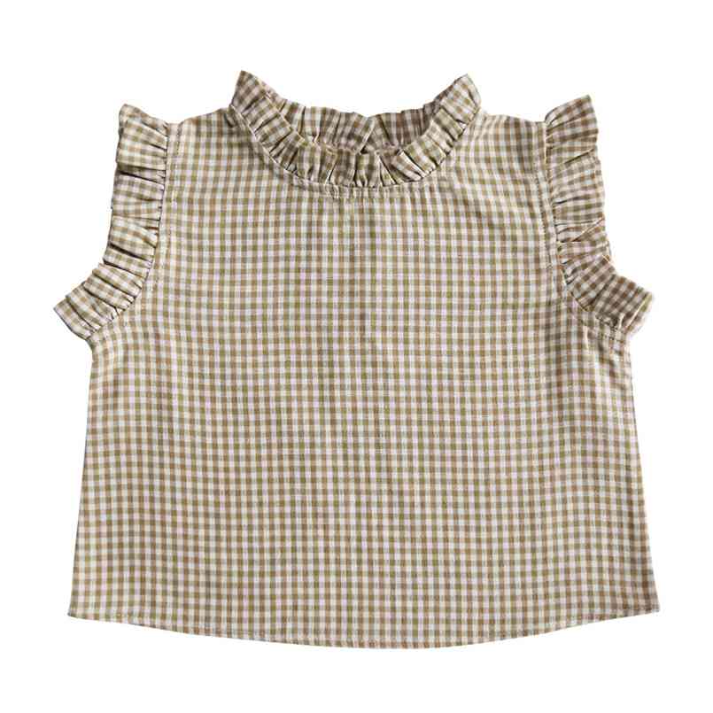 

summer girls cute lace plaid shirt children all-match kids fashion girl cloth blouse 210702, Short