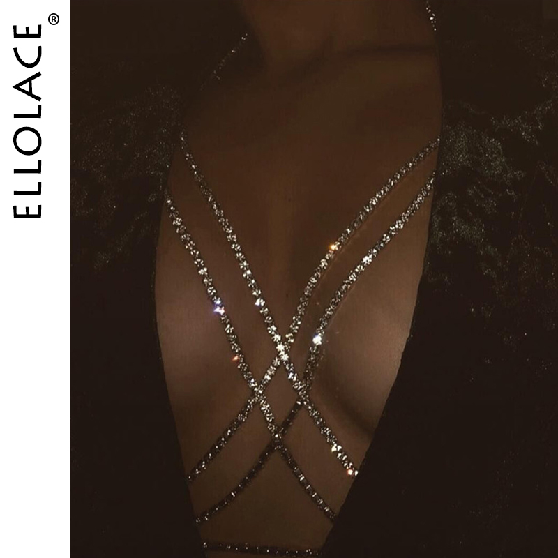 

2021shining rhinestones chest cross body chain boho multi layers chest chain harness body jewellery jewelry crystal chest, Black;white