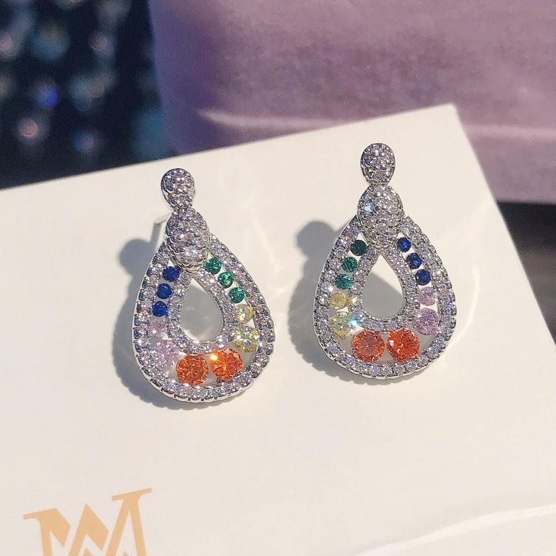 

Stud RUZZALLATI Vintage Trend Color Cubic Zirconia Certified 925 Sterling Silver Earring Water Drop For Wedding Women, Golden;silver