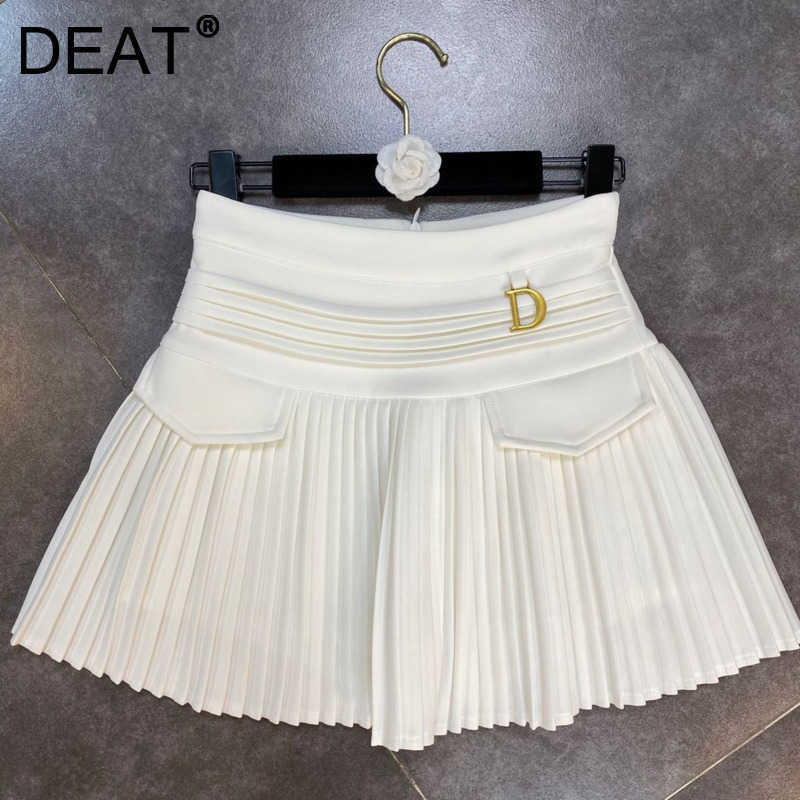 

DEAT Women Pleated Mini Skirt Arrivals High Waist Fashion Temperament Streetwear Spring Summer 11D1150 210709, White