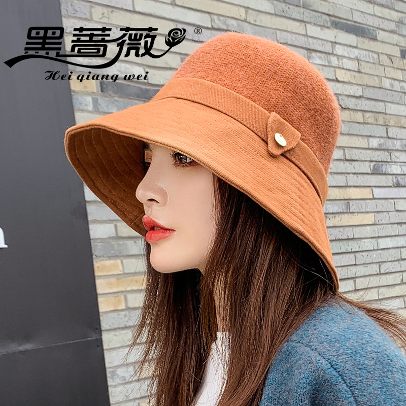 

Stingy Brim Ha Wholesale women's autumn and winter solid color fisherman button Bucket Hat, Khaki
