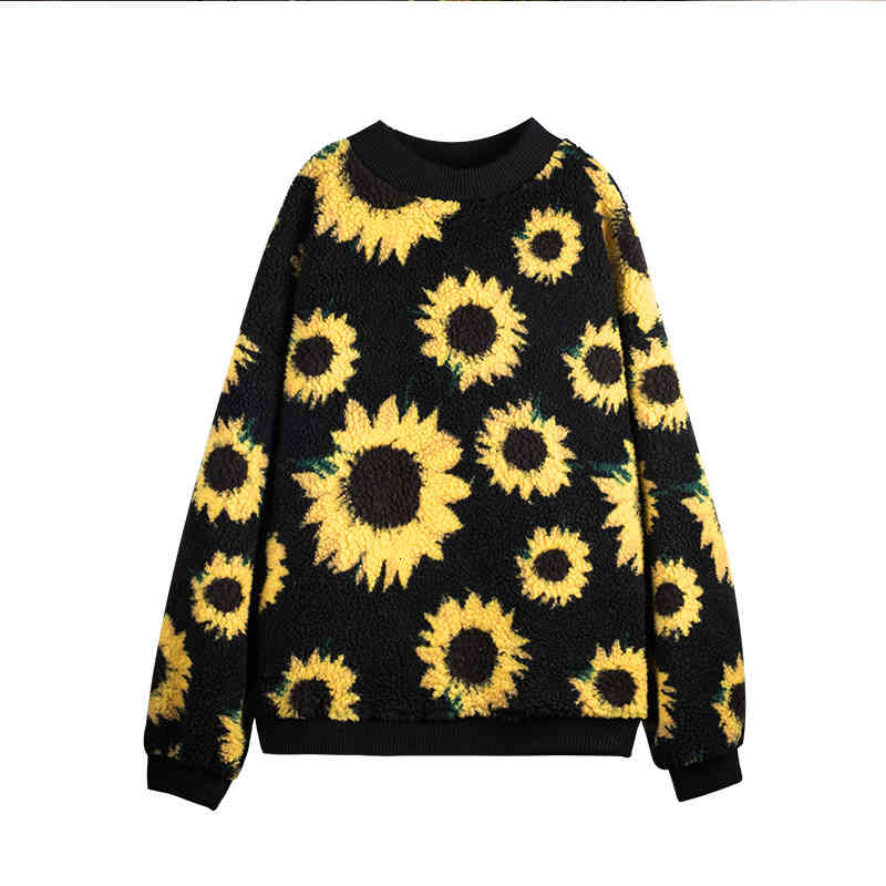 

Women's Hoodies & Sweatshirts Korean winter sunflower flower fashions women's knitted shirts the long sleeve loose sweaters ZW8S, 1# shoe box