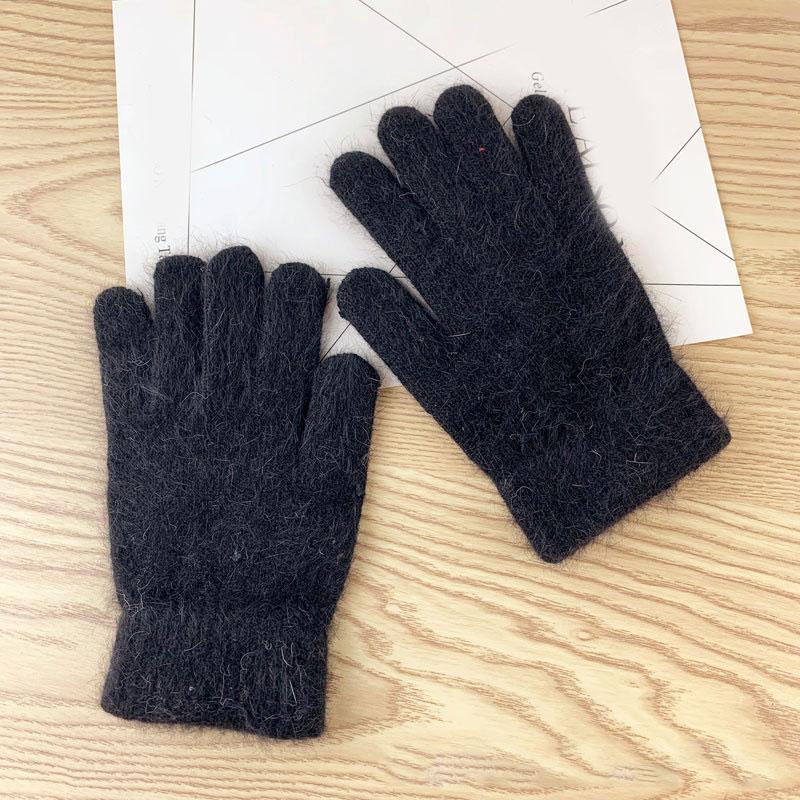 

Five Fingers Gloves Men's And Women's Same Autumn Winter Pure Color Woolen Warm Thick Knitted Adult Full Finger
