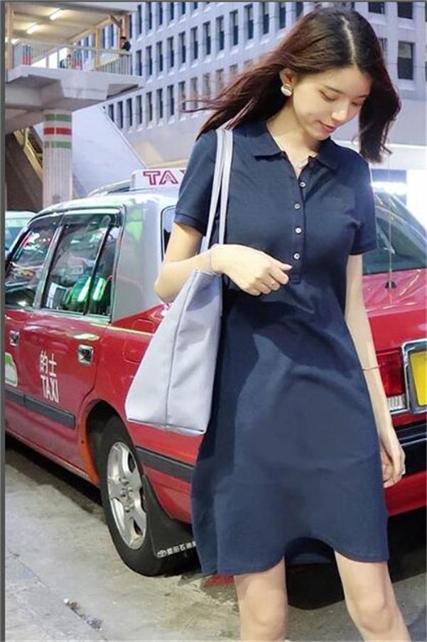 

Summer five button female slim French fish baby fashion short-sleeved bag hip skirt short dress, Blue