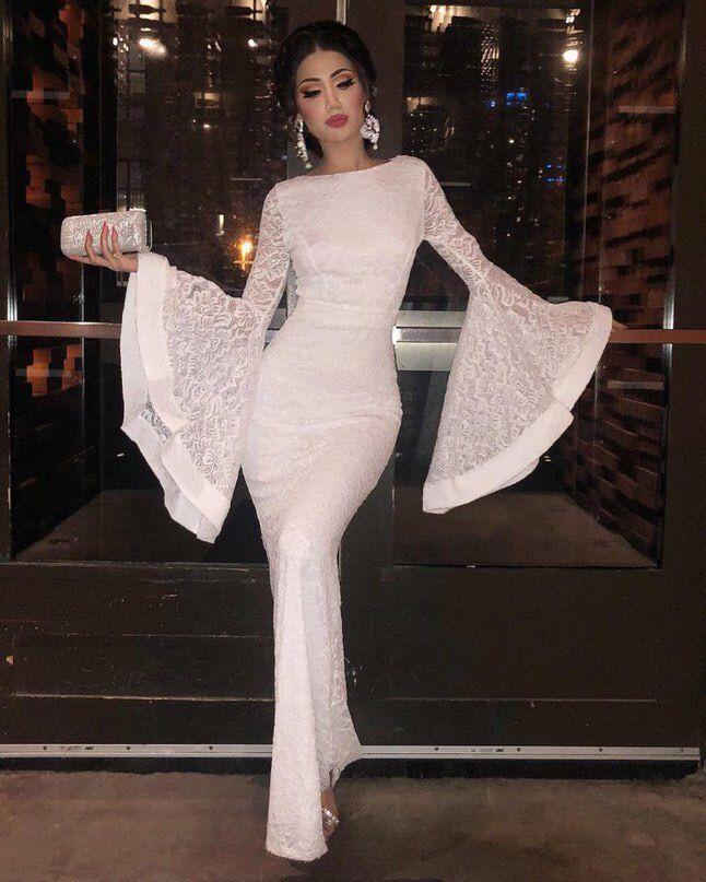 

Casual Dresses AHVIT White Lace Bodycon Sexy Mermaid Women Dress Big Flare Sleeve O Neck Slim Fit Fashion Elegant Party MaxiDress YL1256
