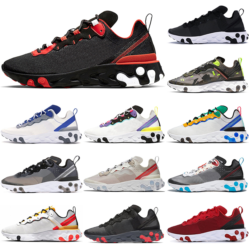 

new react running shoes element women 55 87 Triple Black white Camo hyper pink Anthracite Sail Dark Grey Tour Yellow Solar Red trainers sneakers, 55 pale pink 36-40