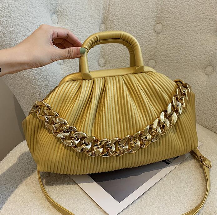 

Wholesale womens leathers shoulder bags in Europe and America pleated clouds bag simple elegant solid color leather handbags super chain women handbag 10 colors, Brown(boutique box)