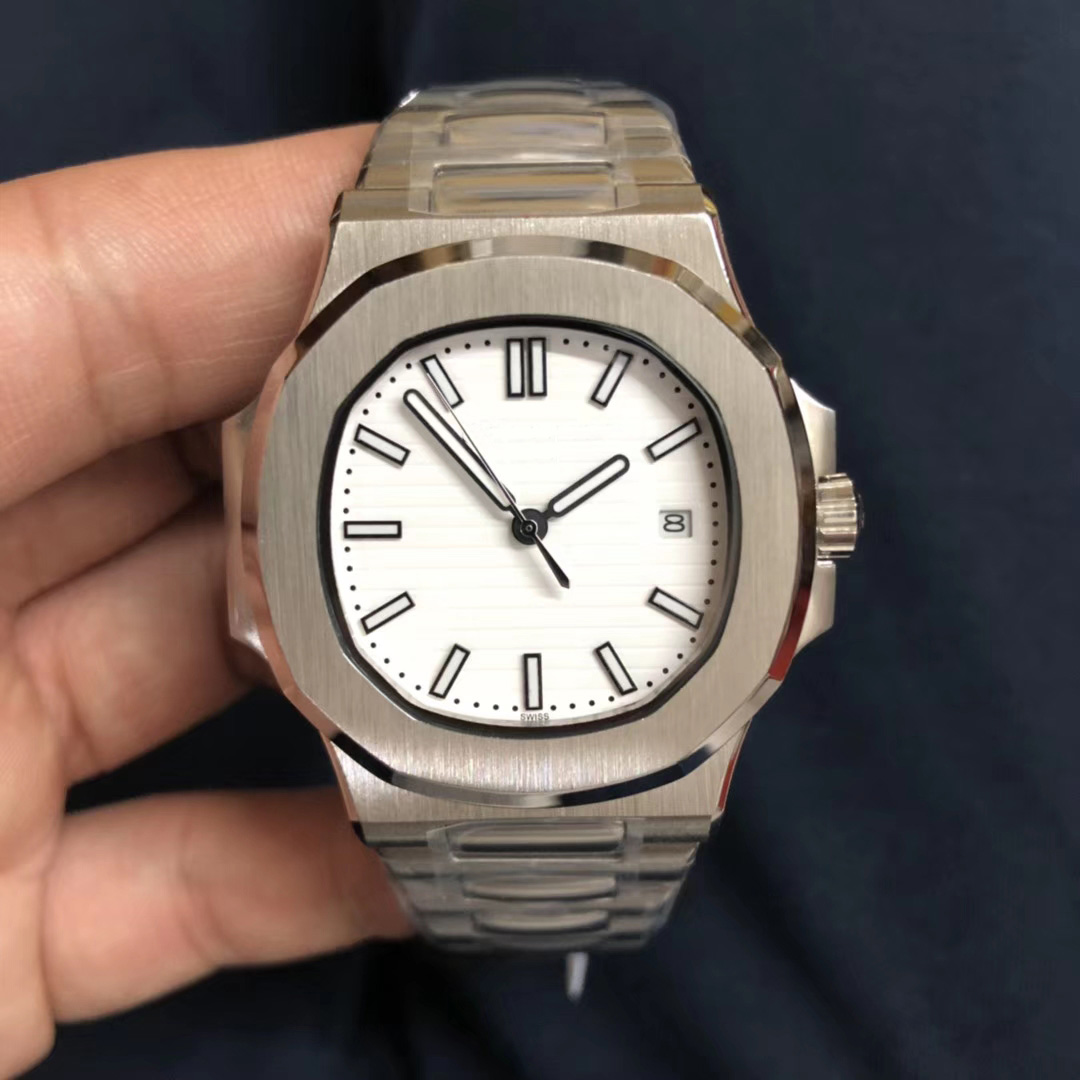 

U1 Factory Mens Watch White Dial Movement Engraved Nautilus PP Automatic Mechanical Stainless Steel Transparent Back Men Watches, Slivery;brown