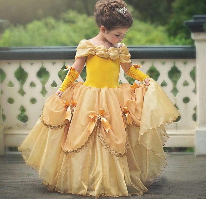 

Princess Girls Belle Dress up Cinderella Halloween Cosplay Costume Fantasy Party Dresses Children Ball Gown Girl Dress Clothing T200709, Red;yellow