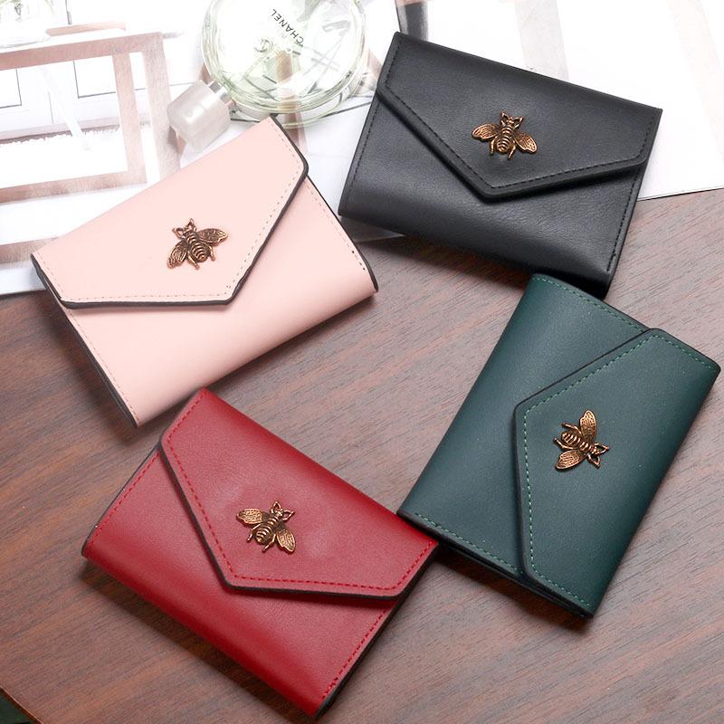 

Wallets Bee Wallet Women Short Tri-Fold Small Purse Card Case Simple Ladies Female Fashion Style PU Leather, Black