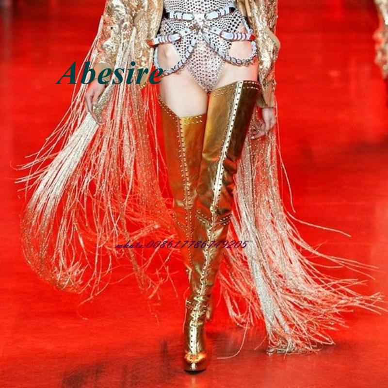 Boots Abesire Pointed Toe Platform Thigh High Rivet Fashion High-Top Winter For Women Arrival Big Size Sexy