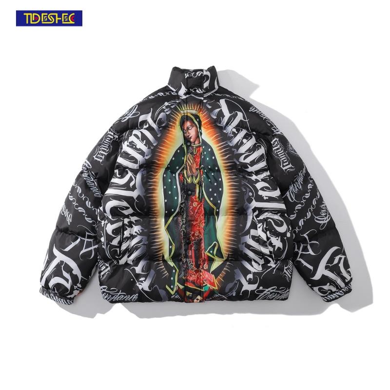 

Men's Jackets 2021 Men Outwear Saint Maiden's Prayer Parka Coat Harajuku Warm Zip Hip Hop Jacket Streetwear Cotton Winter Padded, Black;brown