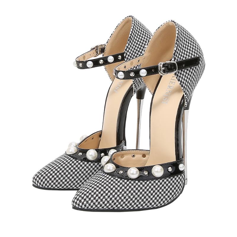 

Dress Shoes High Quality Pointed Toe Zapatos Mujer Color Matching Women Plus:35-45 46 Fashion Stiletto Woman 16cm Thin Heel Pump, Black