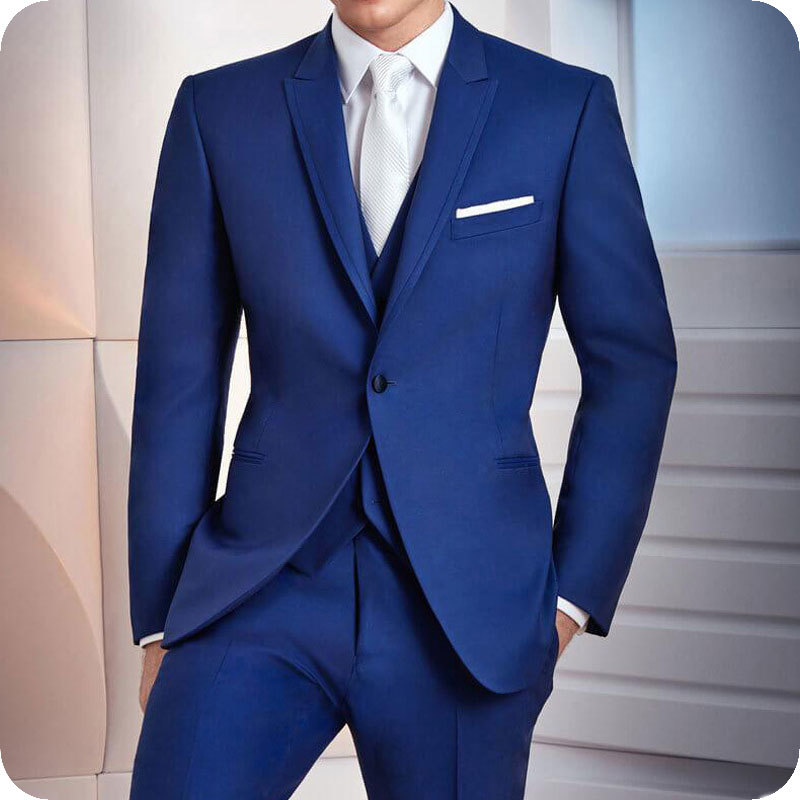 

Men's Suits & Blazers Slim Costume Homme Royal Blue Classic for Wedding Groom Tuxedo Peaked Lapel Terno Masculino 3Piece Best Man, Navy blue