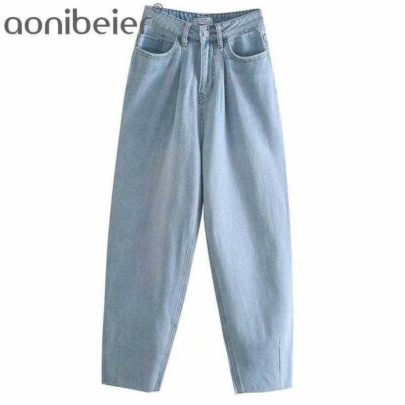 

Washed Blue Jeans Spring Summer High Waist Wide Leg Women Ankle Length Denim Pants Female Raw Hem Casual Trousers 210604, Light blue