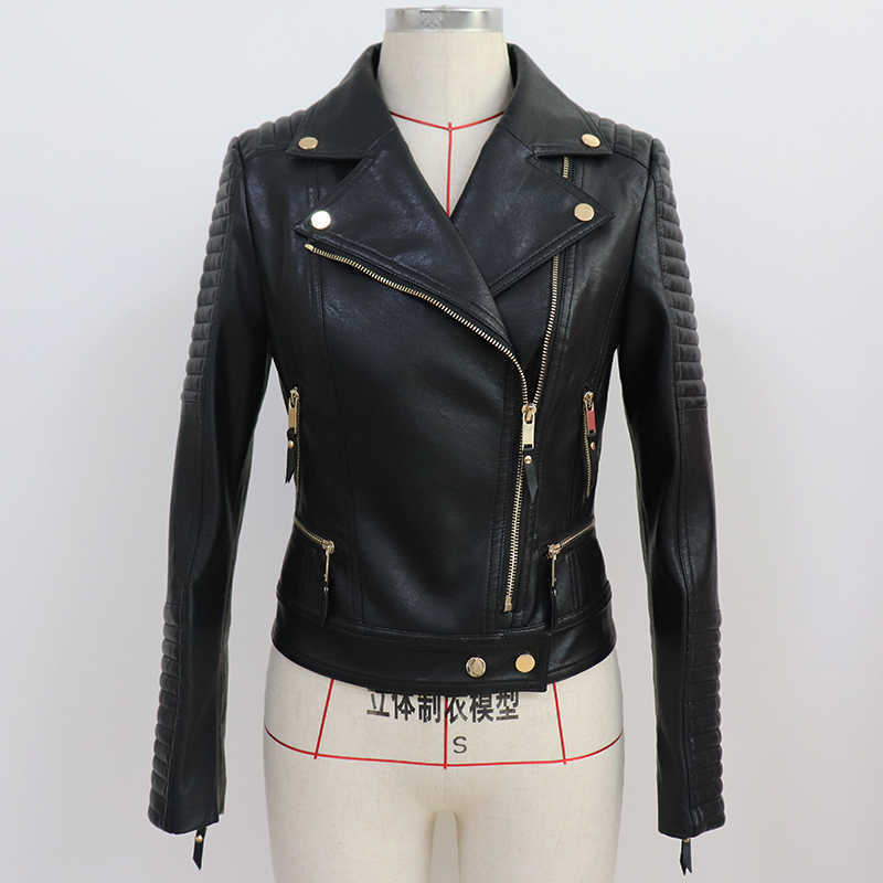 

HIGH QUALITY est Designer Jacket Rider Biker Women Synthetic Leather Motorcycle 210526, Black