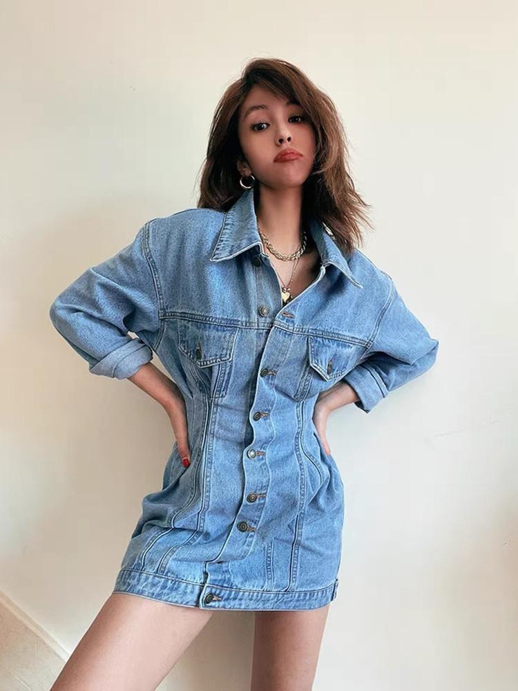 

Casual Dresses E-girl 90S Vintage Jean Dress Fashion Women Clothing 2021 Turn-Down Collar Buttons Y2k Vestidos De Mujer Streetwear, Black