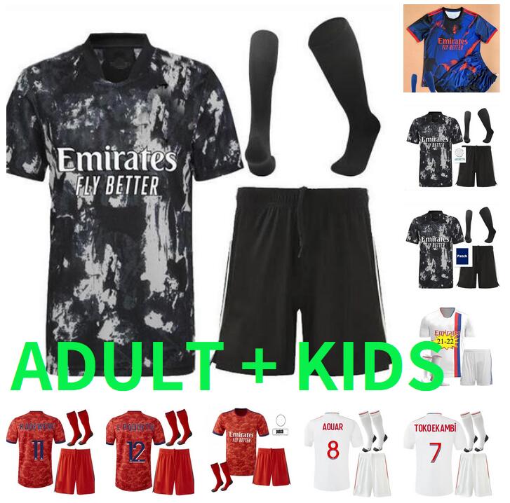 

21 22 Lyon Soccer Maillot Jerseys .PAQUETÃ 4TH 2021 2022 Olympique Lyonnais OL digital fourth TOKO EKAMBI BRUNO G CHERKI AOUAR Men+kids kit, Black;yellow