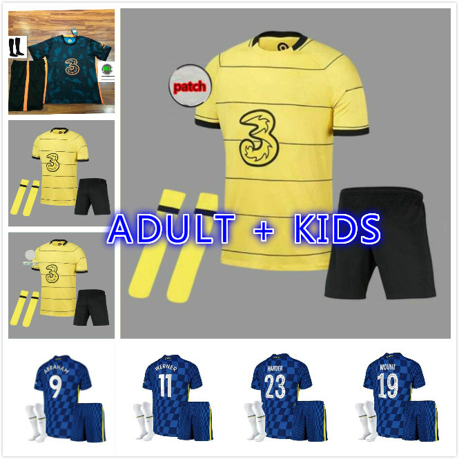 

PULISIC ZIYECH HAVERTZ KANTE soccer jersey 2021 2022 WERNER ABRAHAM CHILWELL MOUNT JORGINHO 20 21 22 GIROUD football shirt adult kids kit Uniform, Black;yellow