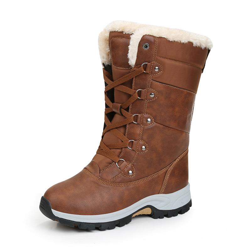 

Boots 2021Winter Shoes For Women Snow Warm Plush Ladies Mid-calf Black Plus Size Female Non-slip, Brown