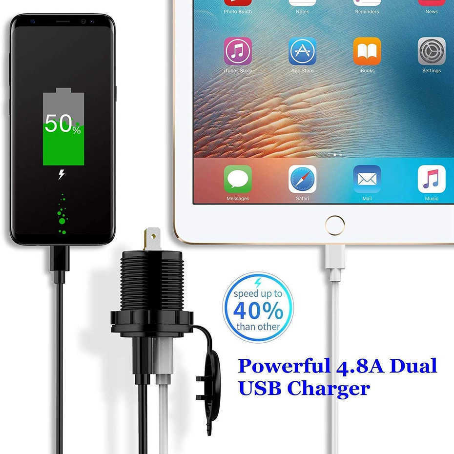 

Dual 4.8A LED Display USB Charger Socket Touch Switch Waterproof Universal Motorcycle Truck VAN Car Charger For Phone Tablet DVR