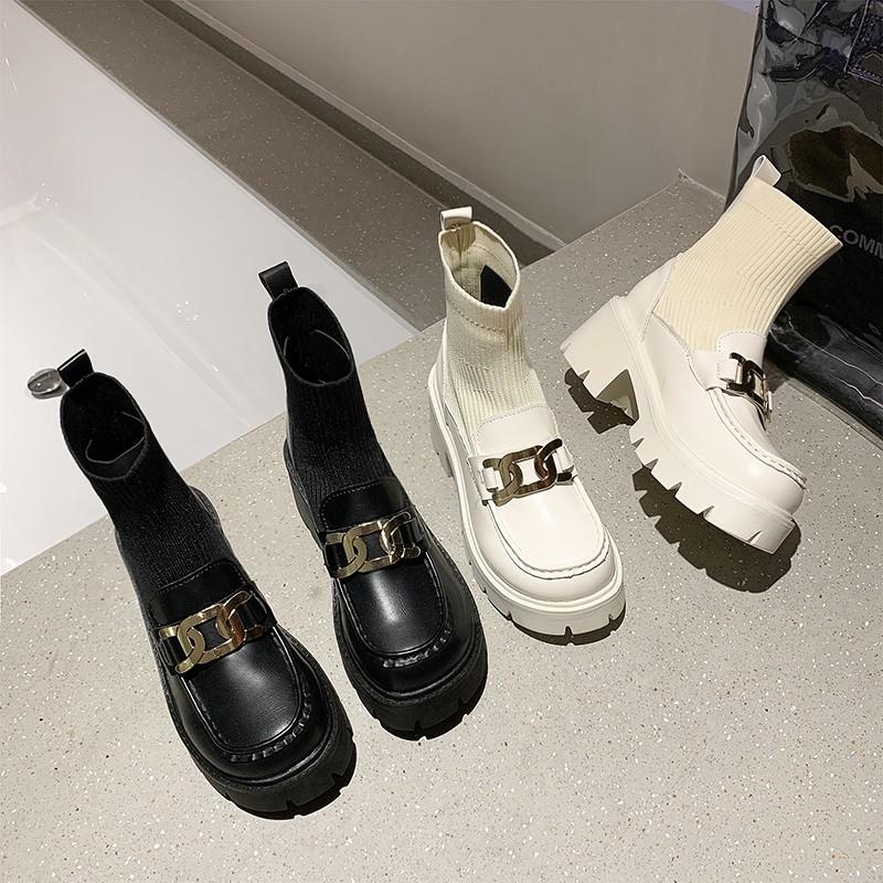 

Boots 's Winter 2021 Slim Flying Elastic With Round Head And Thick Heel Middle Casual Fashion, Black