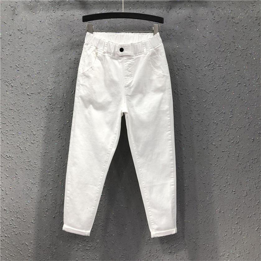

arrival summer casual cotton womens jean denim pants elastic waist harem plus size yellow white trousers, Blue