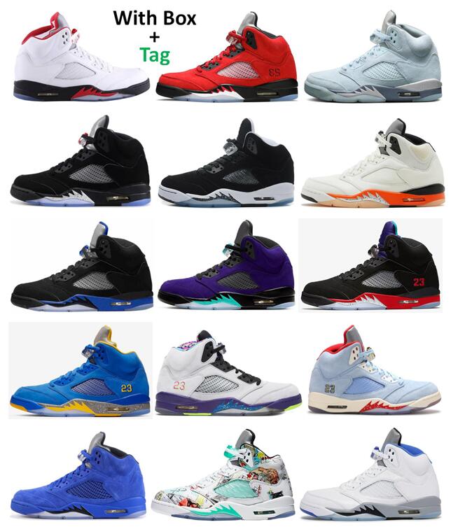 

5s Blue Bird Racer Blue Black Metallic Raging Bull Basketball Shoes Men 5 Shattered Backboard Fire Red Oreo Blue Suede Alternate Bel Grape Wings Satin Bred Sneakers, Ice blue