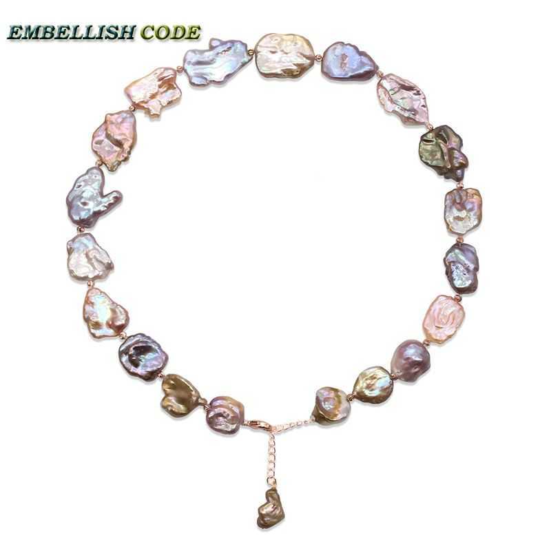 

High Class Decor Good Lustrous Pearl Necklace Keshi Irregular Square Baroque Style Peach Golden Mixed Freshwater Fine Jewelry