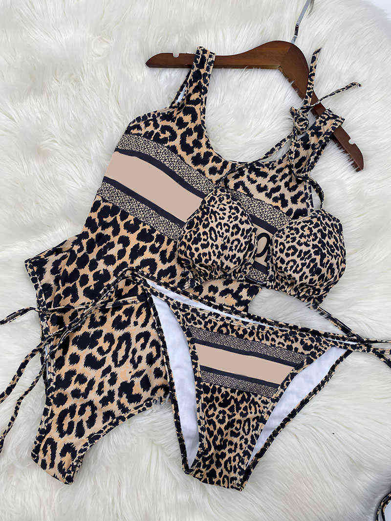 

Leopard Designer Bikinis Luxury Brand Triangle Bikini Set Push Up Swimsuit Women's Swimwear Summer Beach Bathing Suits Monikini